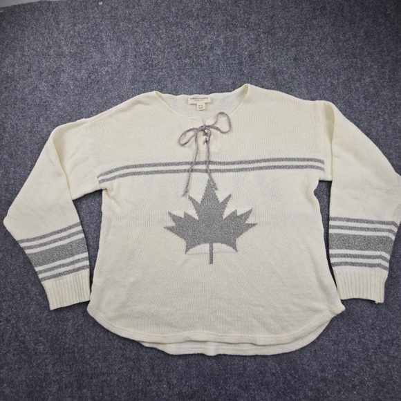 Cotton Country Canada Hockey Knit Sweater Natural With Gray Womens Medium - Picture 3 of 6